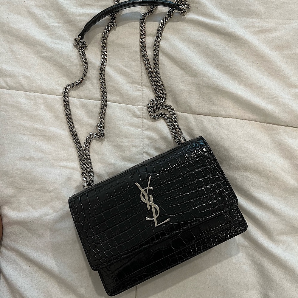 YSL Sunset Croc Embossed Leather Crossbody